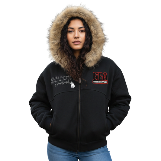 Sun Fade Boxy Detachable Fur Hoodie