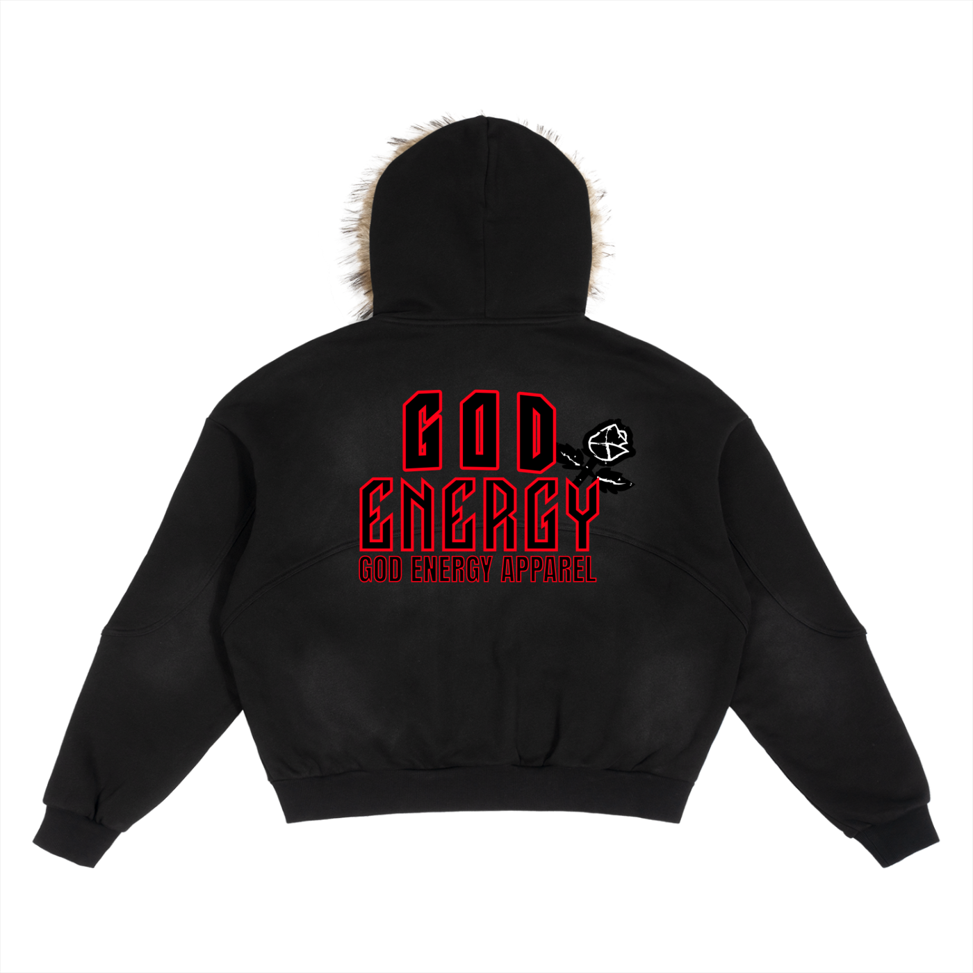 Sun Fade Boxy Detachable Fur Hoodie